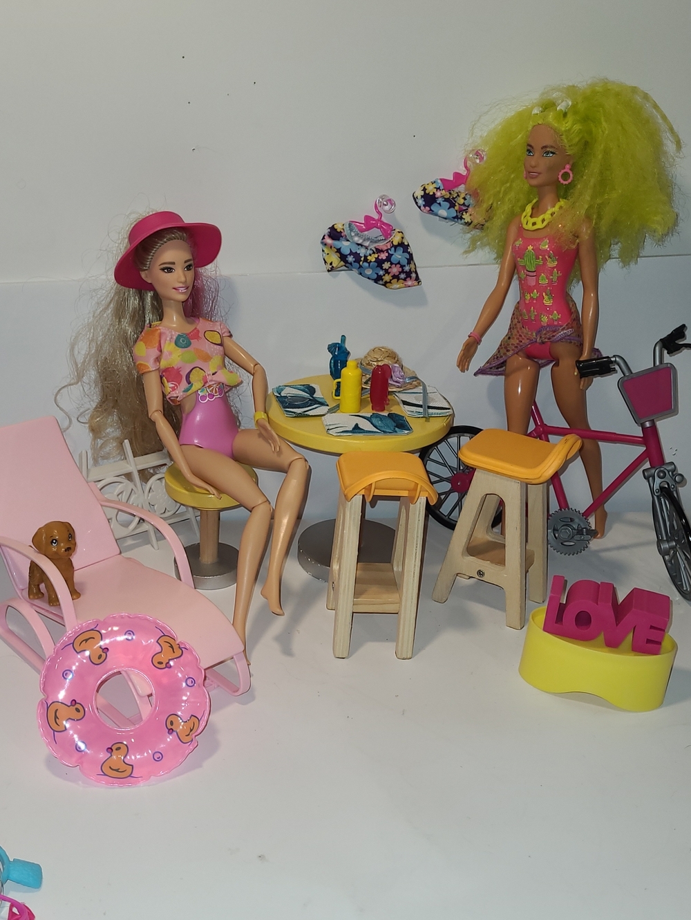 Barbie Pink & Yellow Doll Patio CafΓ© Set with Bike